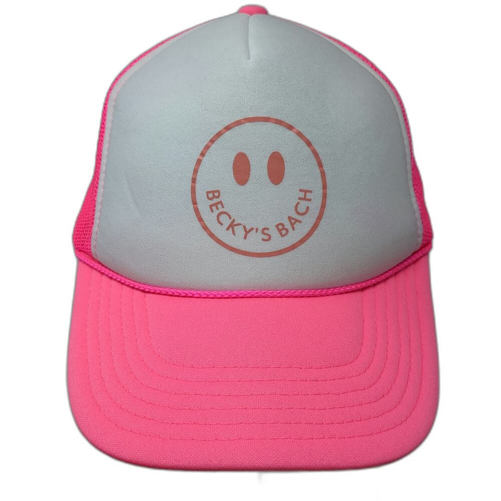 OTTO Trucker Hat Pink One Size Becky's Bach Smiley Face Mesh Snapback Rope Foam